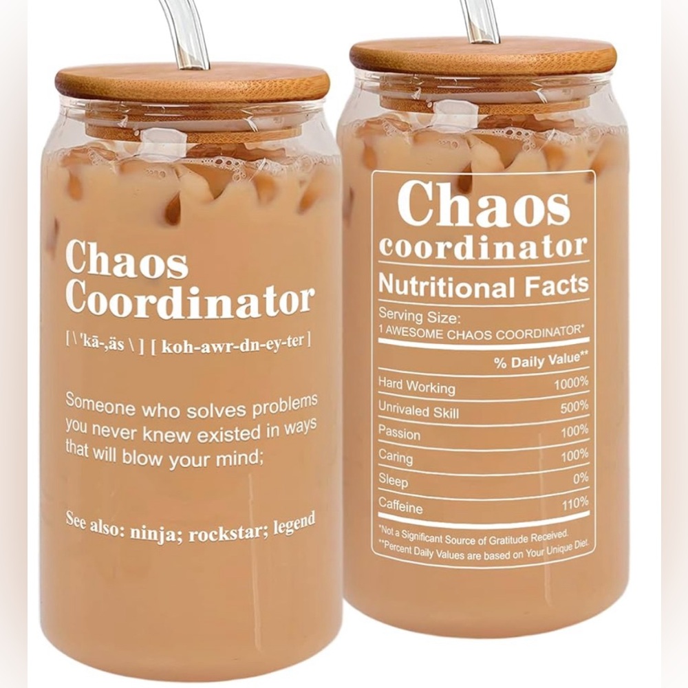 Chaos Coordinator Borosilicate Glass Can with Glass Straw and Bamboo Lid